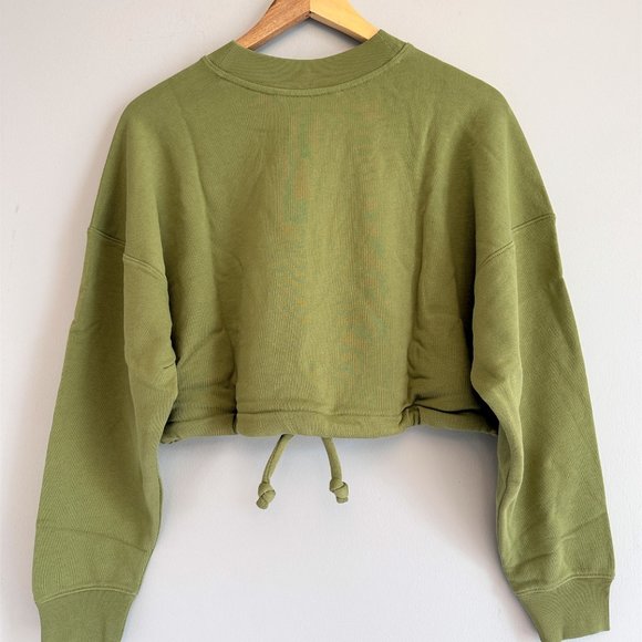 Rebecca Taylor NEW Light Olive Drawstring-Hem Crop Sweatshirt Women MEDIUM $195 - Picture 11 of 13